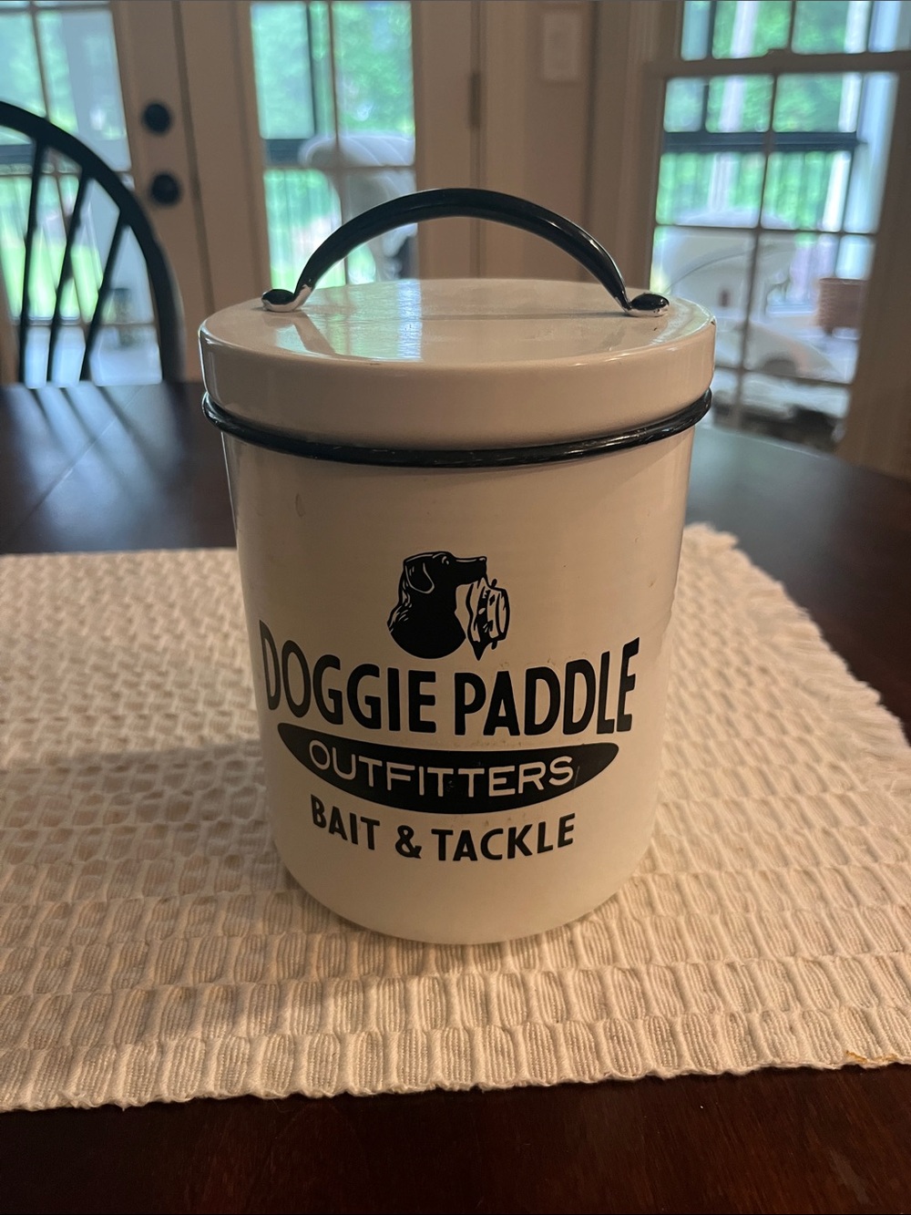 Doggie Paddle Outfitters White Ceramic Canister with Black Logo